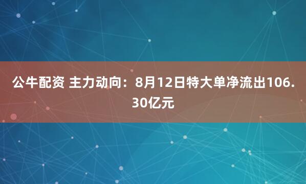 公牛配资 主力动向：8月12日特大单净流出106.30亿元