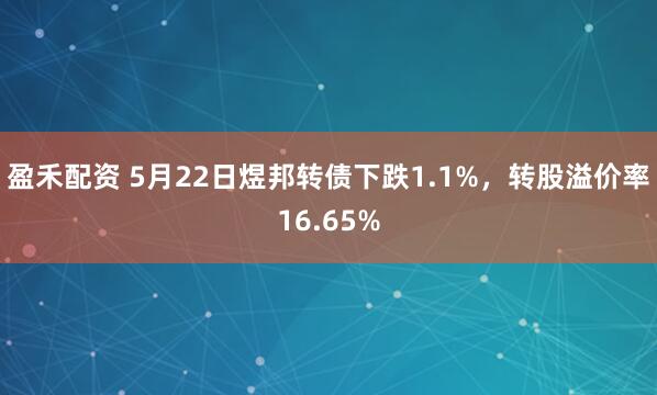 盈禾配资 5月22日煜邦转债下跌1.1%，转股溢价率16.65%